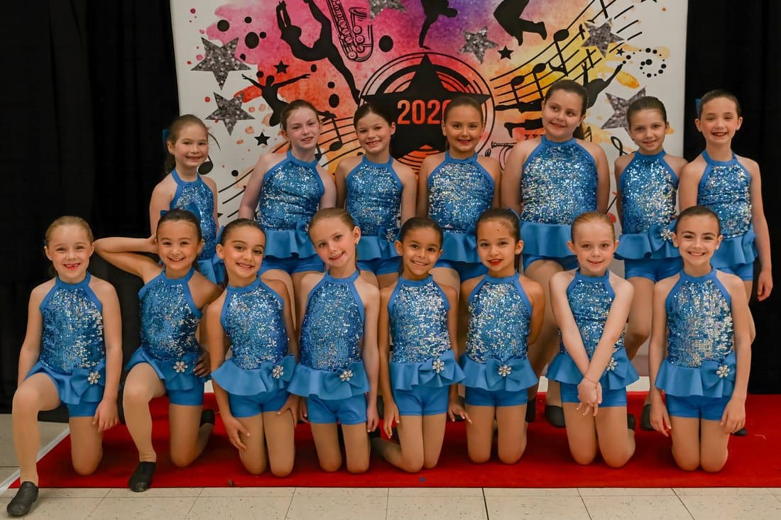 A class in blue sequin costumes